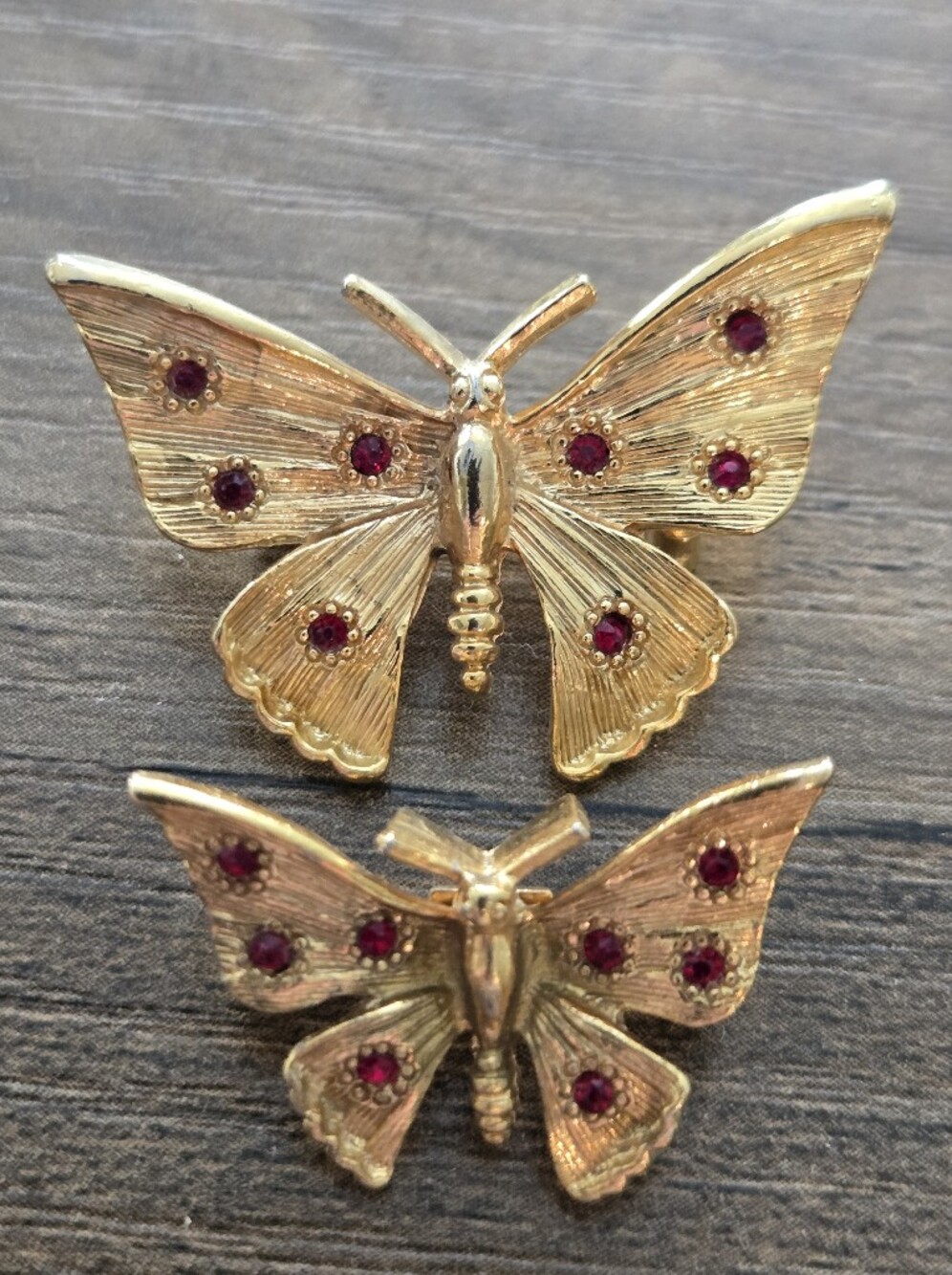 Pair Of Vintage Butterfly Brooches with Red Stone Accents - Women Jewelry